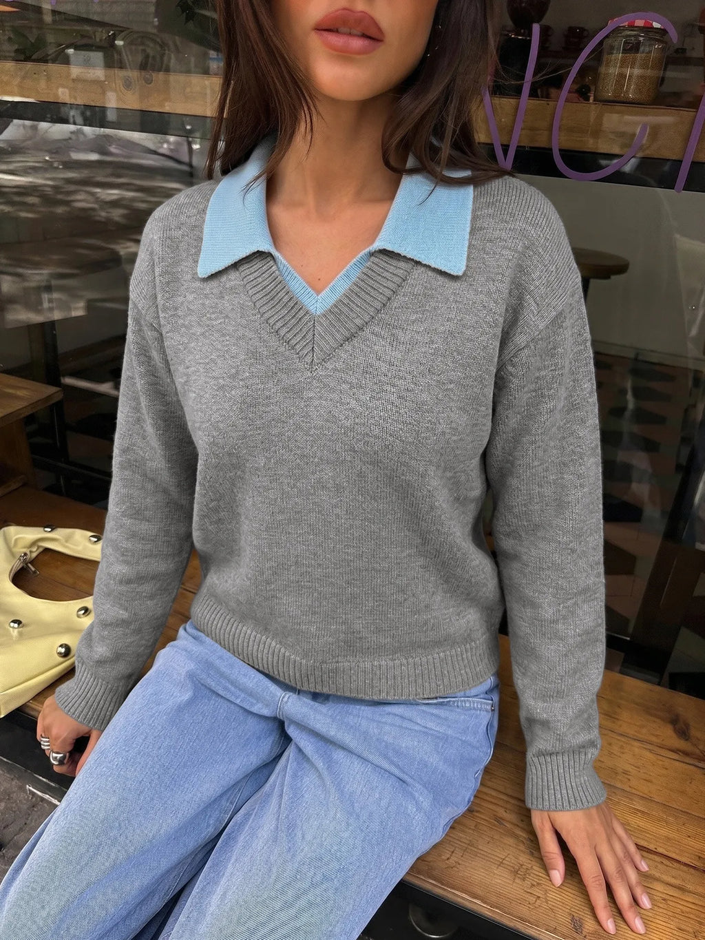 Jersey de punto con cuello camisero para mujer - Tilda