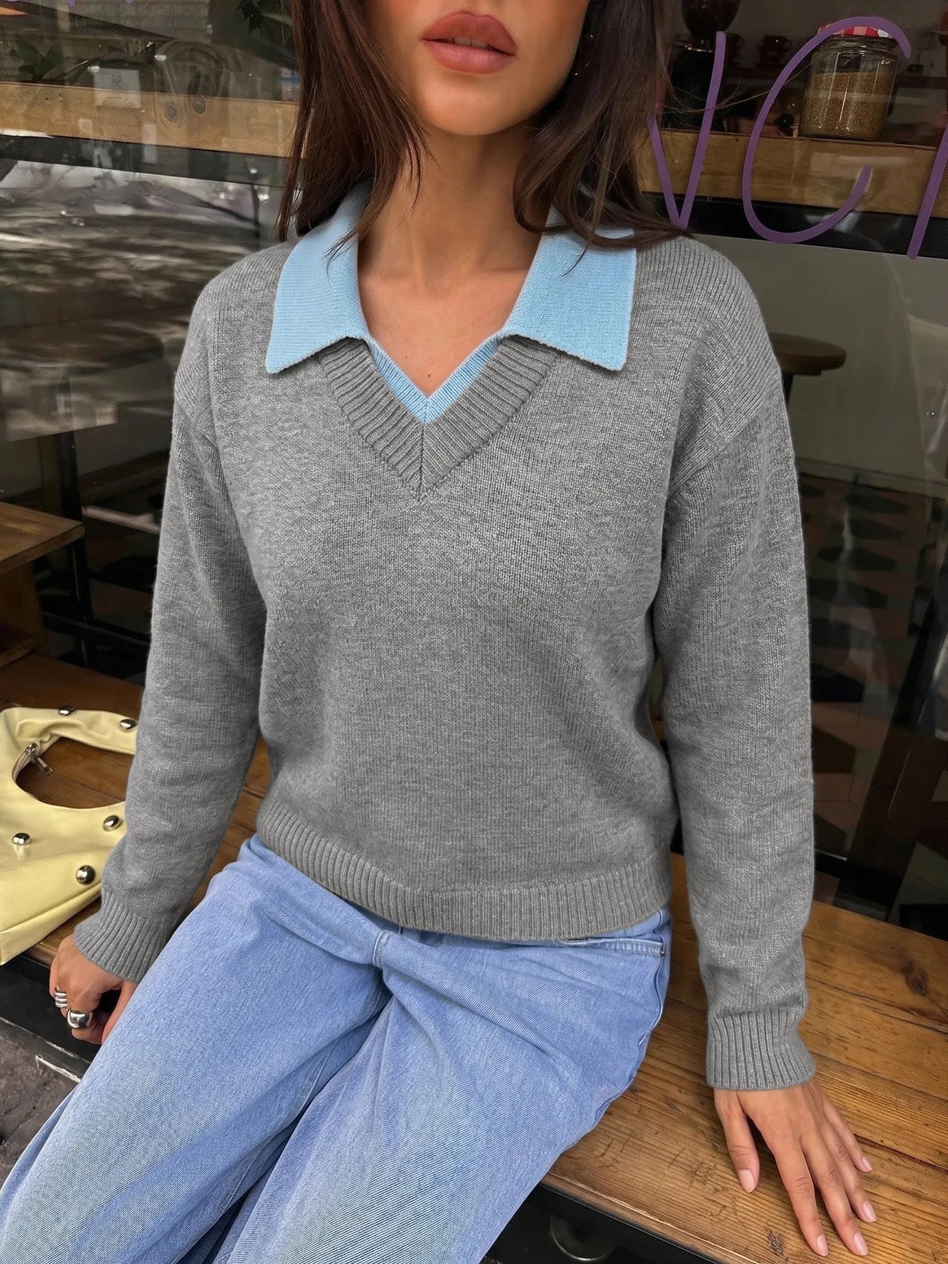 Jersey de punto con cuello camisero para mujer - Tilda