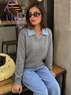 Jersey de punto con cuello camisero para mujer - Tilda