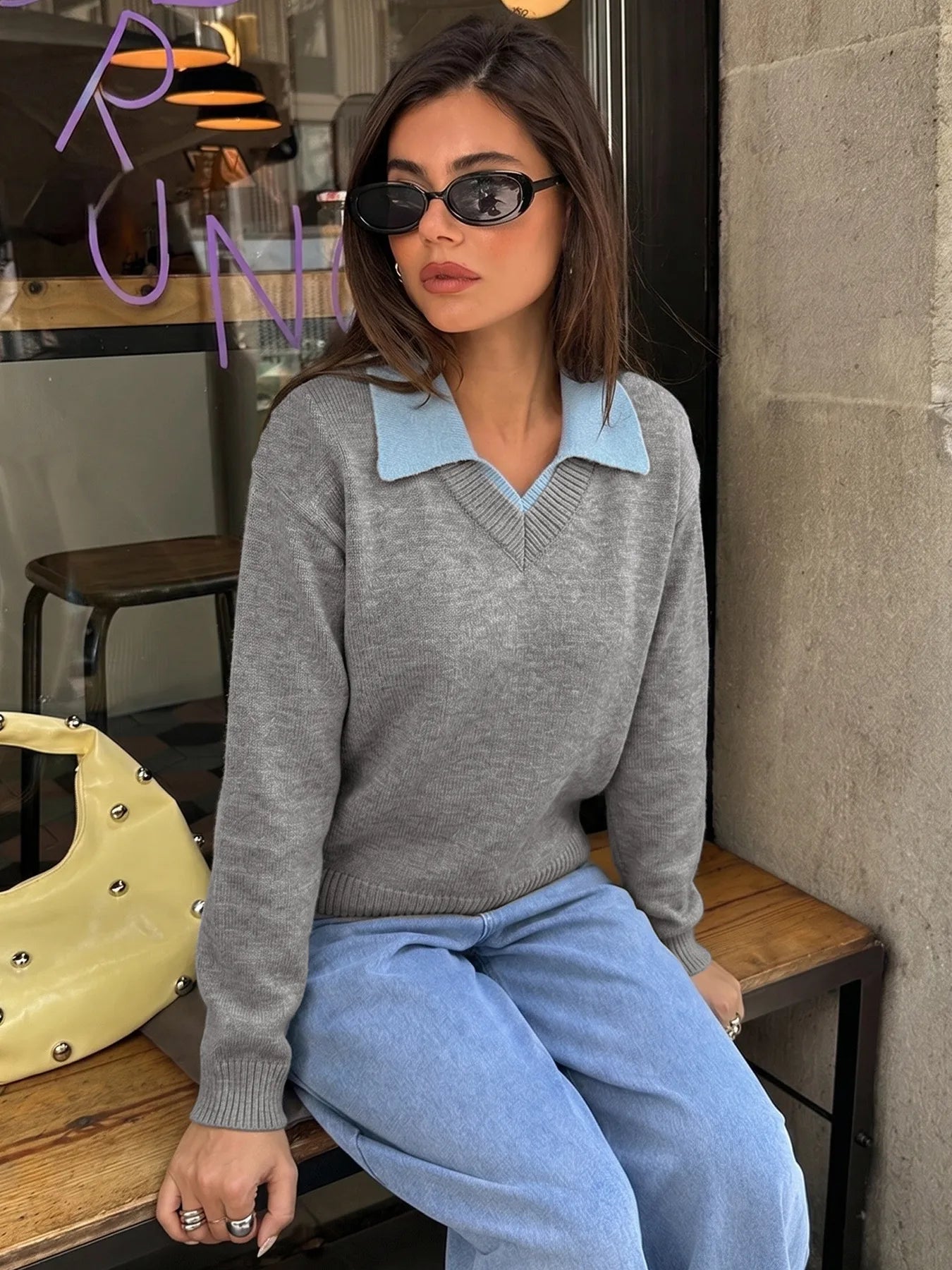Jersey de punto con cuello camisero para mujer - Tilda