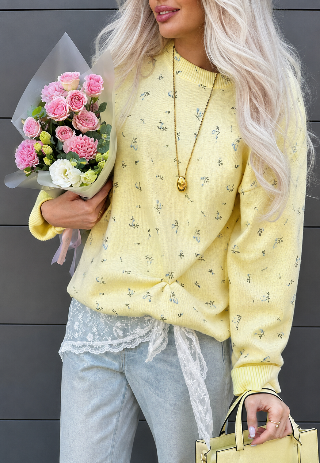 Jersey mujer oversize estampado floral cuello redondo manga larga - Anouk