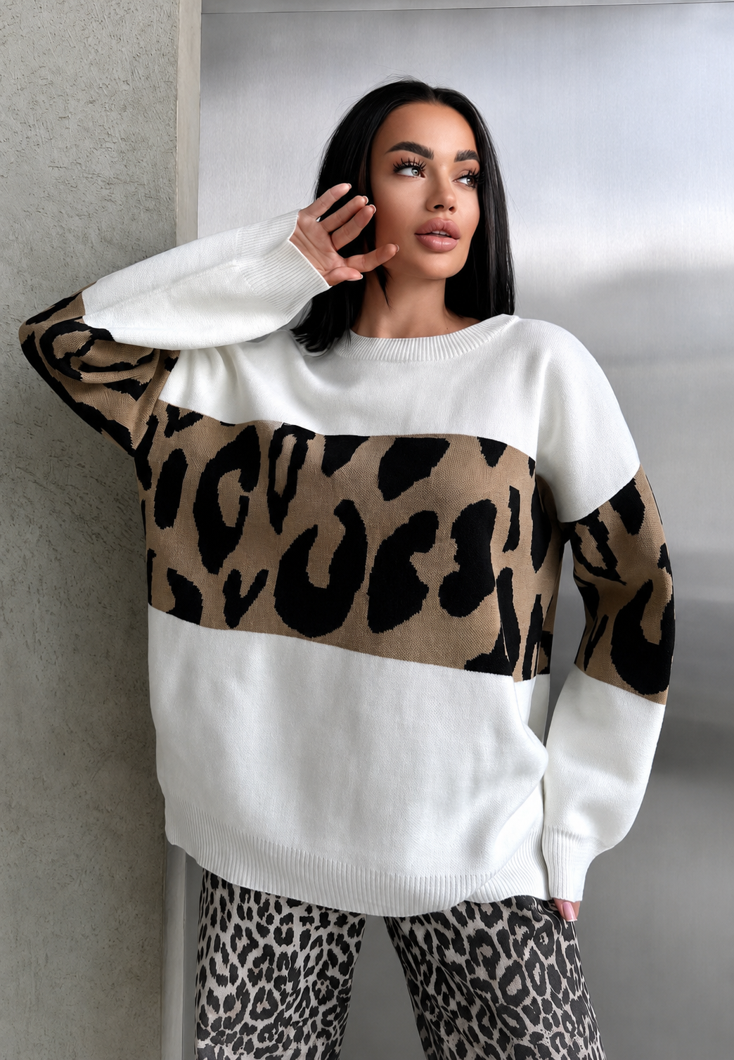 Jersey mujer oversize estampado leopardo bloques de color - Delphine