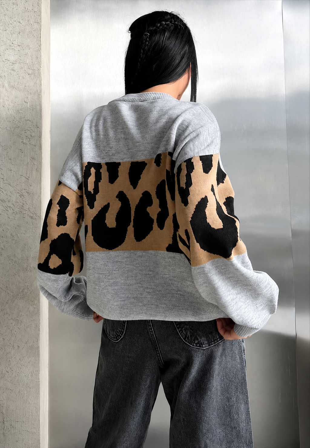 Jersey mujer oversize estampado leopardo bloques de color - Delphine
