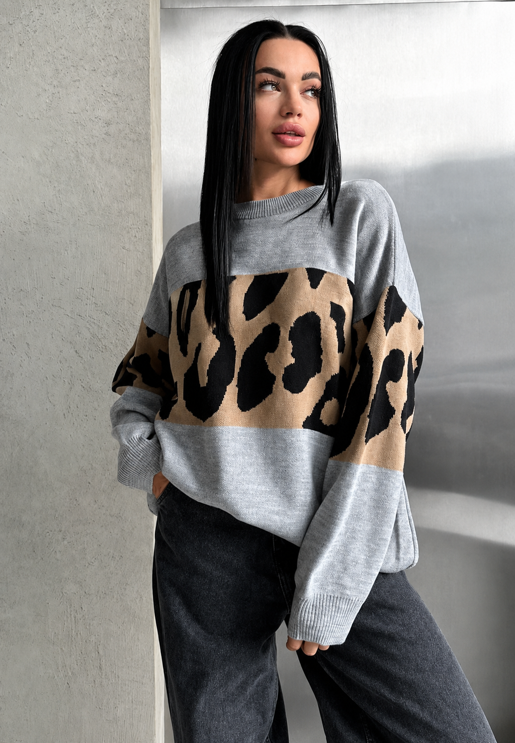 Jersey mujer oversize estampado leopardo bloques de color - Delphine