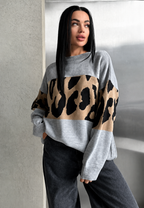 Jersey mujer oversize estampado leopardo bloques de color - Delphine