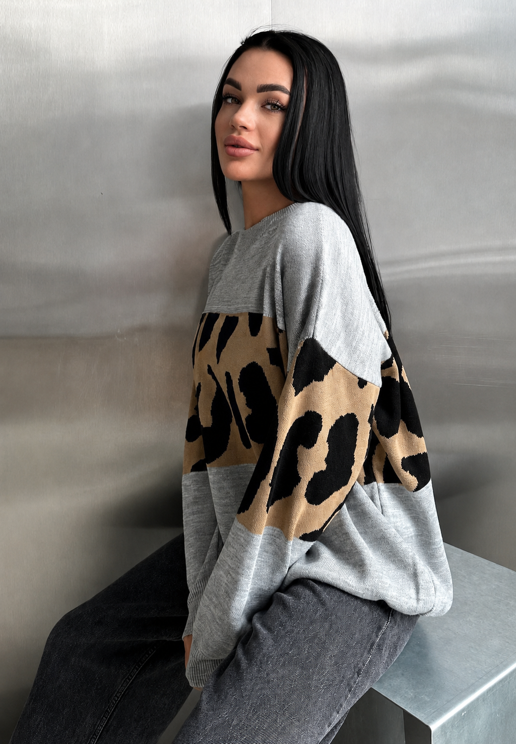 Jersey mujer oversize estampado leopardo bloques de color - Delphine