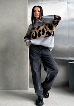 Jersey mujer oversize estampado leopardo bloques de color - Delphine