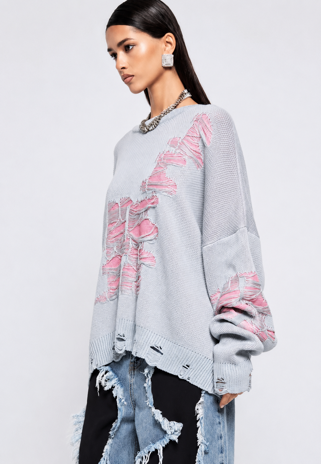 Jersey mujer oversize punto abierto con rotos decorativos - Vianne