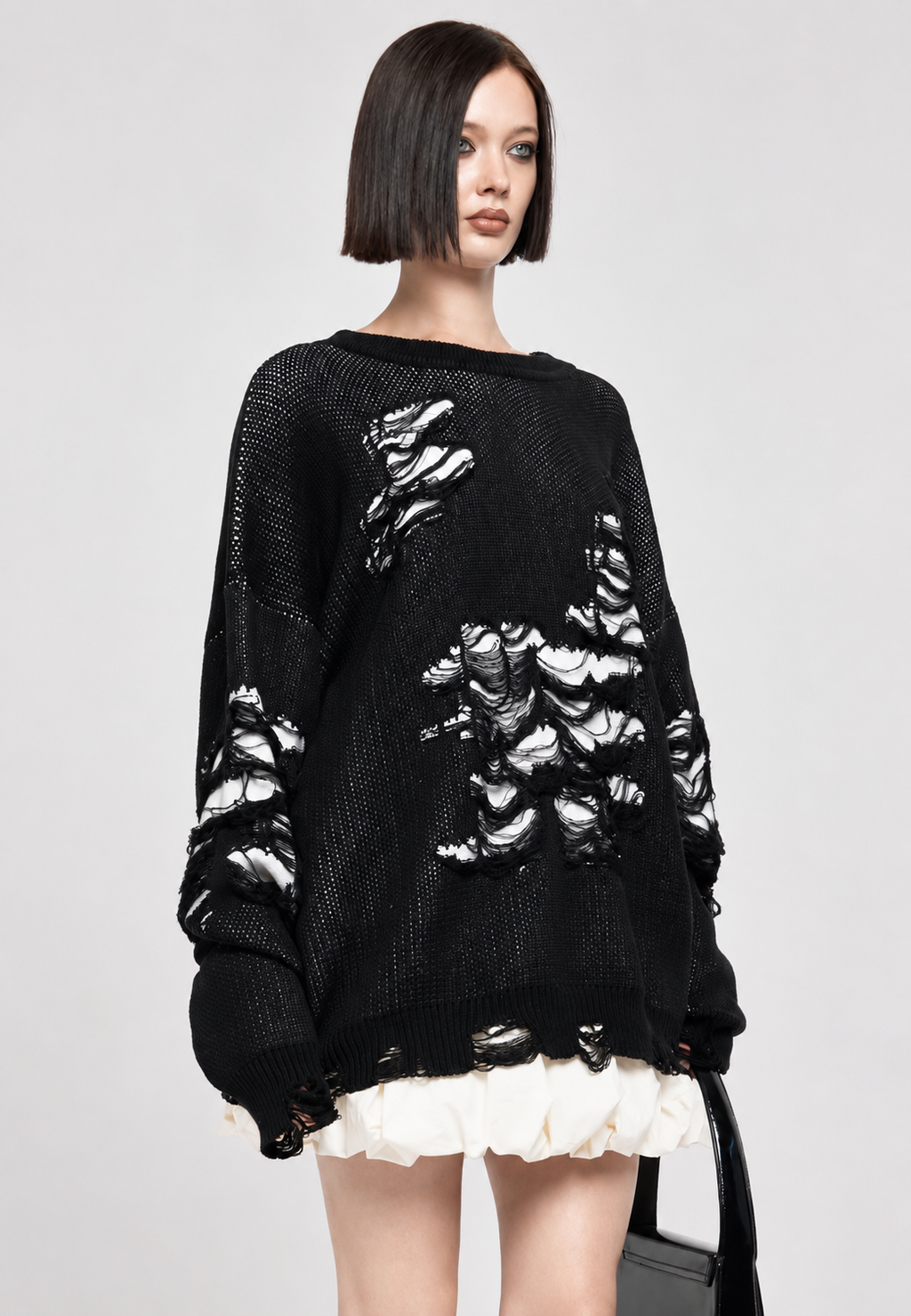 Jersey mujer oversize punto abierto con rotos decorativos - Vianne
