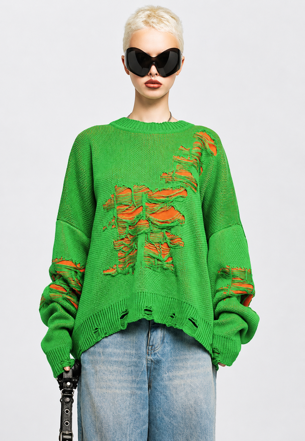Jersey mujer oversize punto abierto con rotos decorativos - Vianne