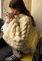 Jersey mujer oversize punto trenzado manga acampanada cuello alto - Nerina
