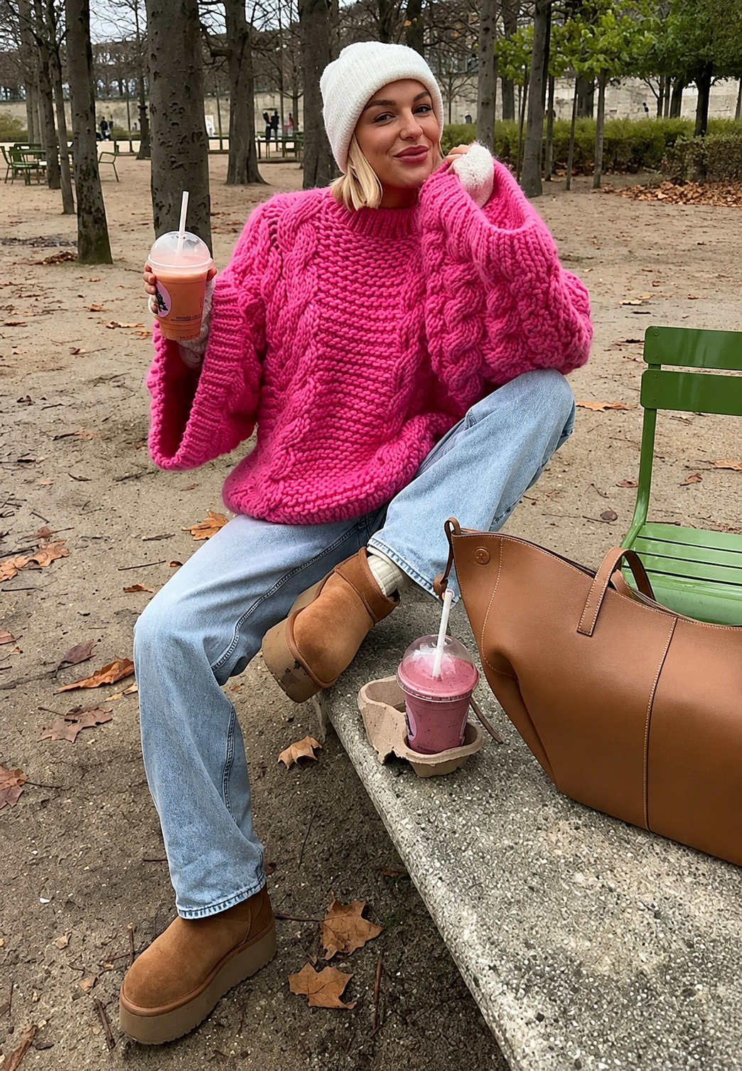 Jersey mujer oversize punto trenzado manga acampanada cuello alto - Nerina