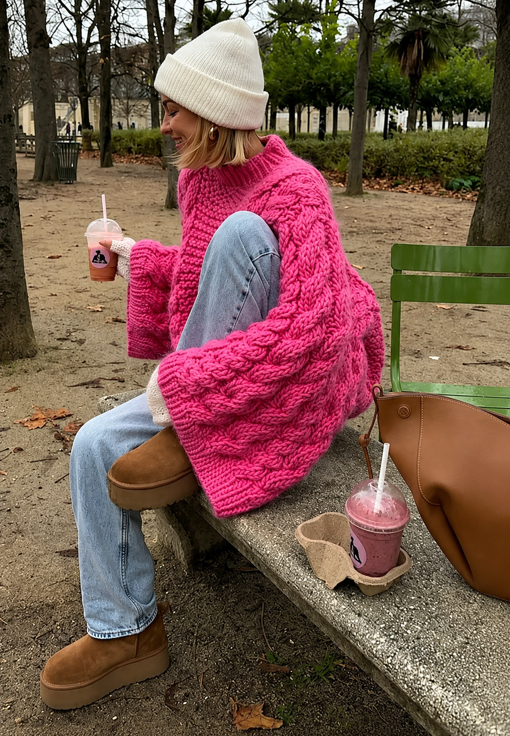 Jersey mujer oversize punto trenzado manga acampanada cuello alto - Nerina
