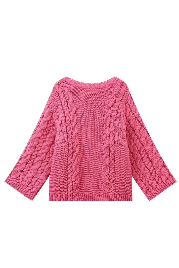Jersey mujer oversize punto trenzado manga acampanada cuello alto - Nerina