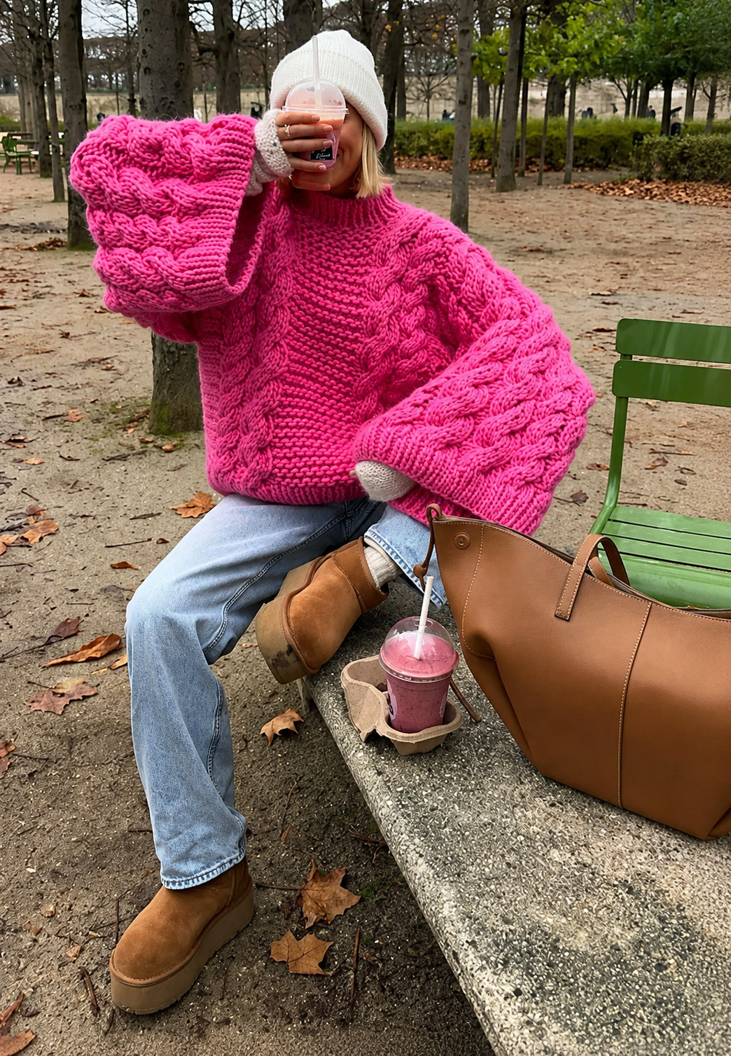 Jersey mujer oversize punto trenzado manga acampanada cuello alto - Nerina