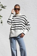 Jersey mujer oversize rayas cuello alto - Runa