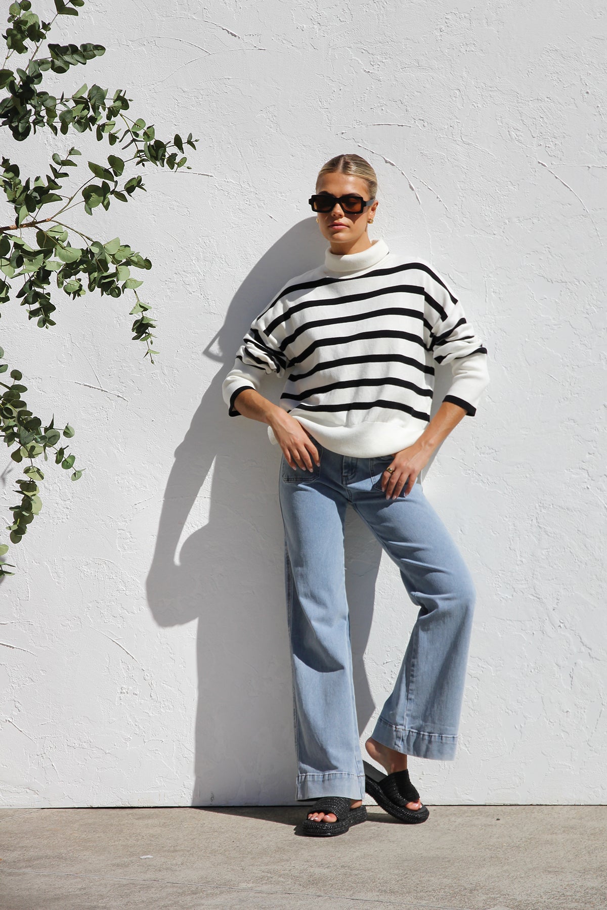 Jersey mujer oversize rayas cuello alto - Runa