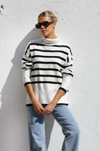 Jersey mujer oversize rayas cuello alto - Runa