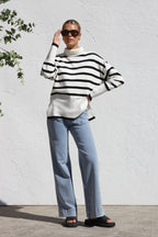 Jersey mujer oversize rayas cuello alto - Runa