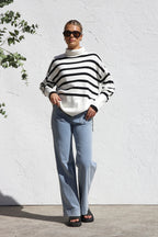 Jersey mujer oversize rayas cuello alto - Runa