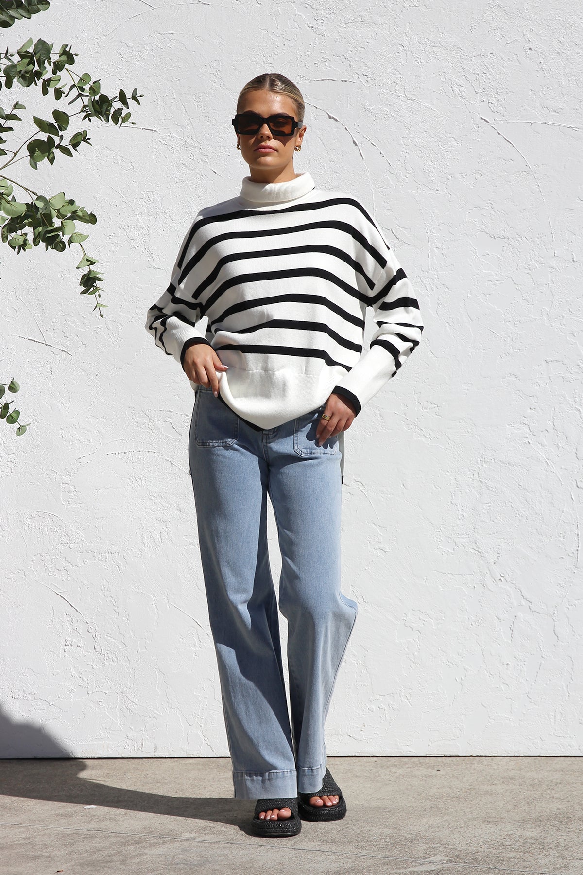 Jersey mujer oversize rayas cuello alto - Runa