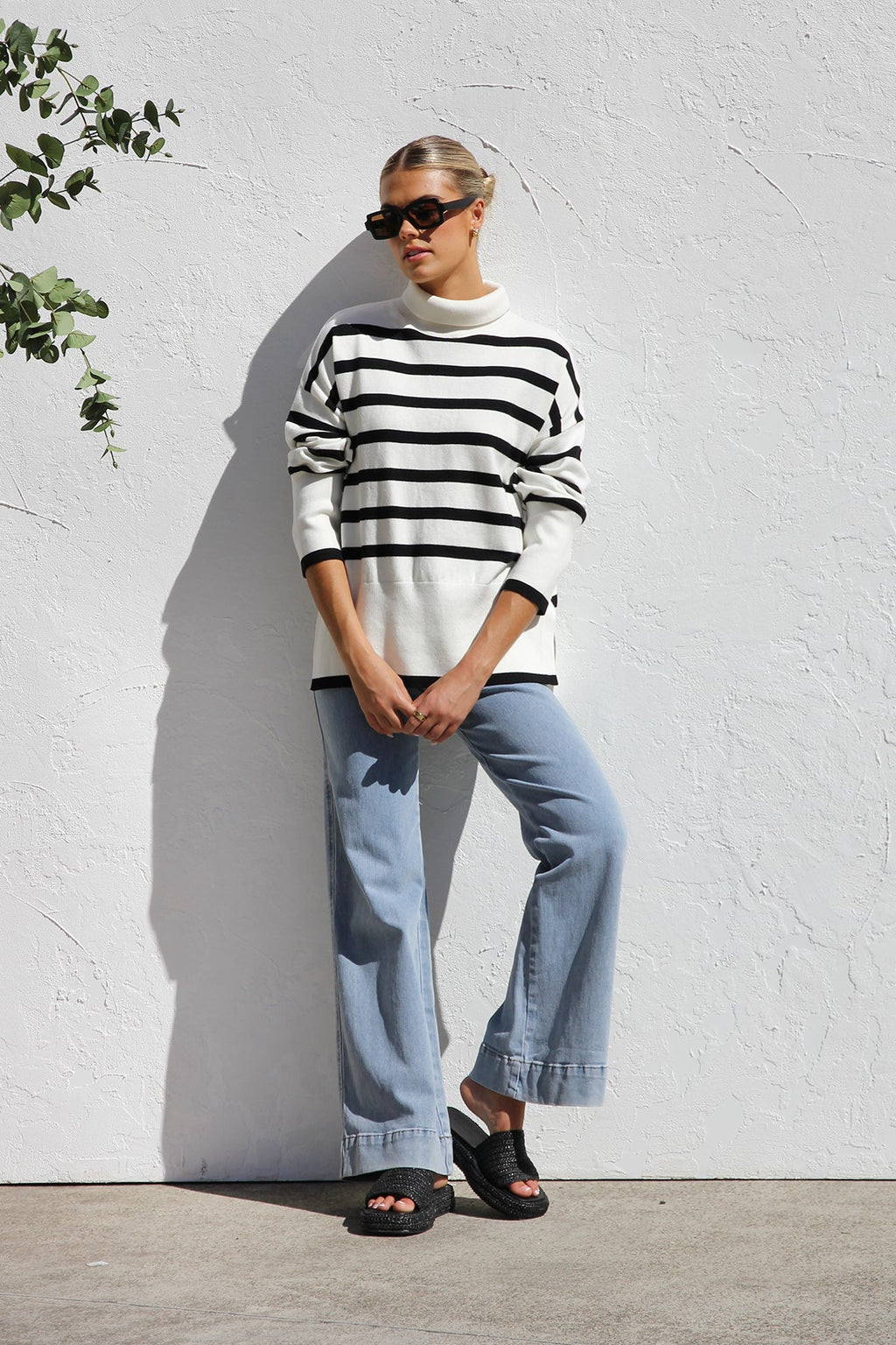 Jersey mujer oversize rayas cuello alto - Runa