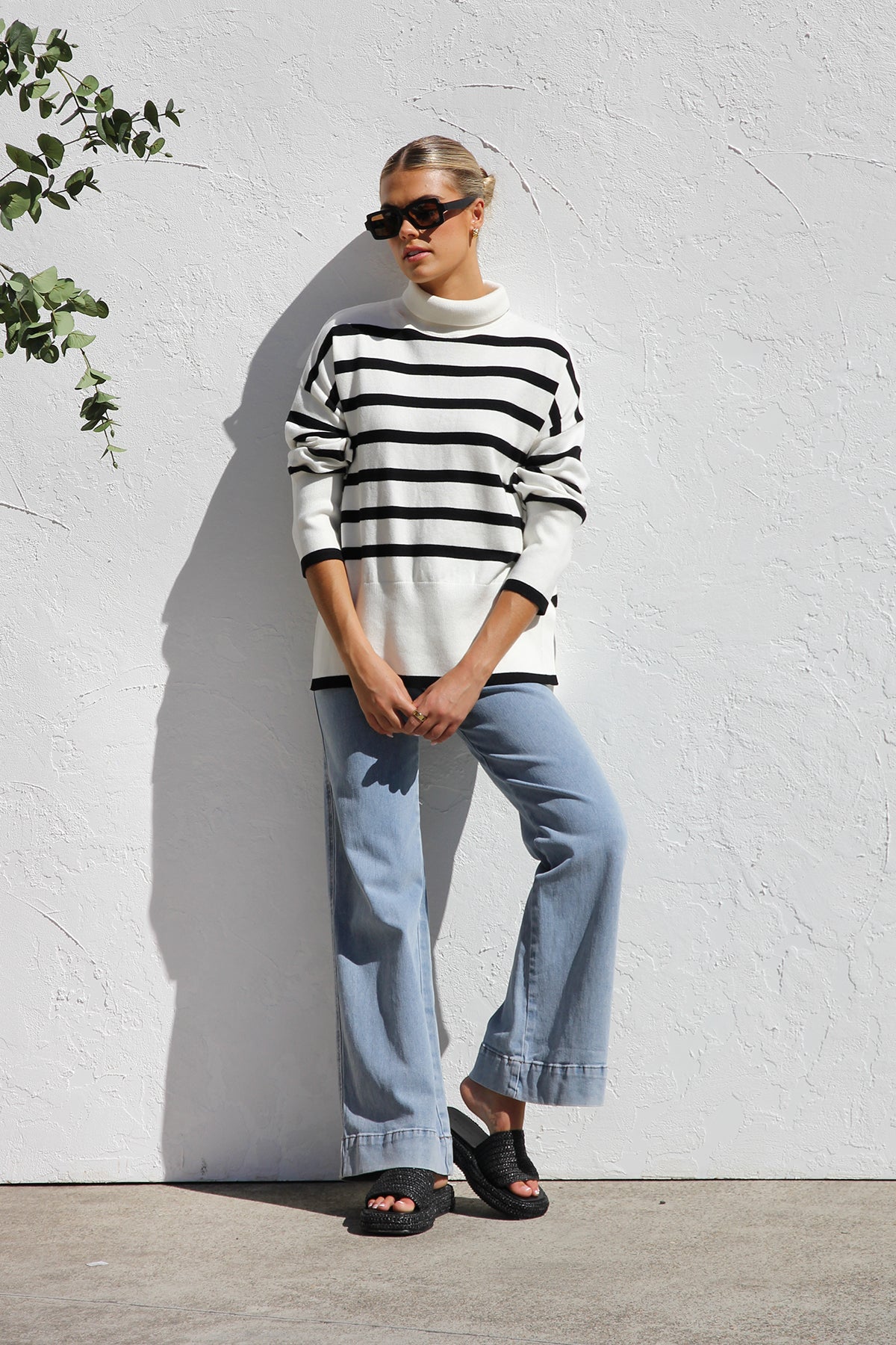 Jersey mujer oversize rayas cuello alto - Runa