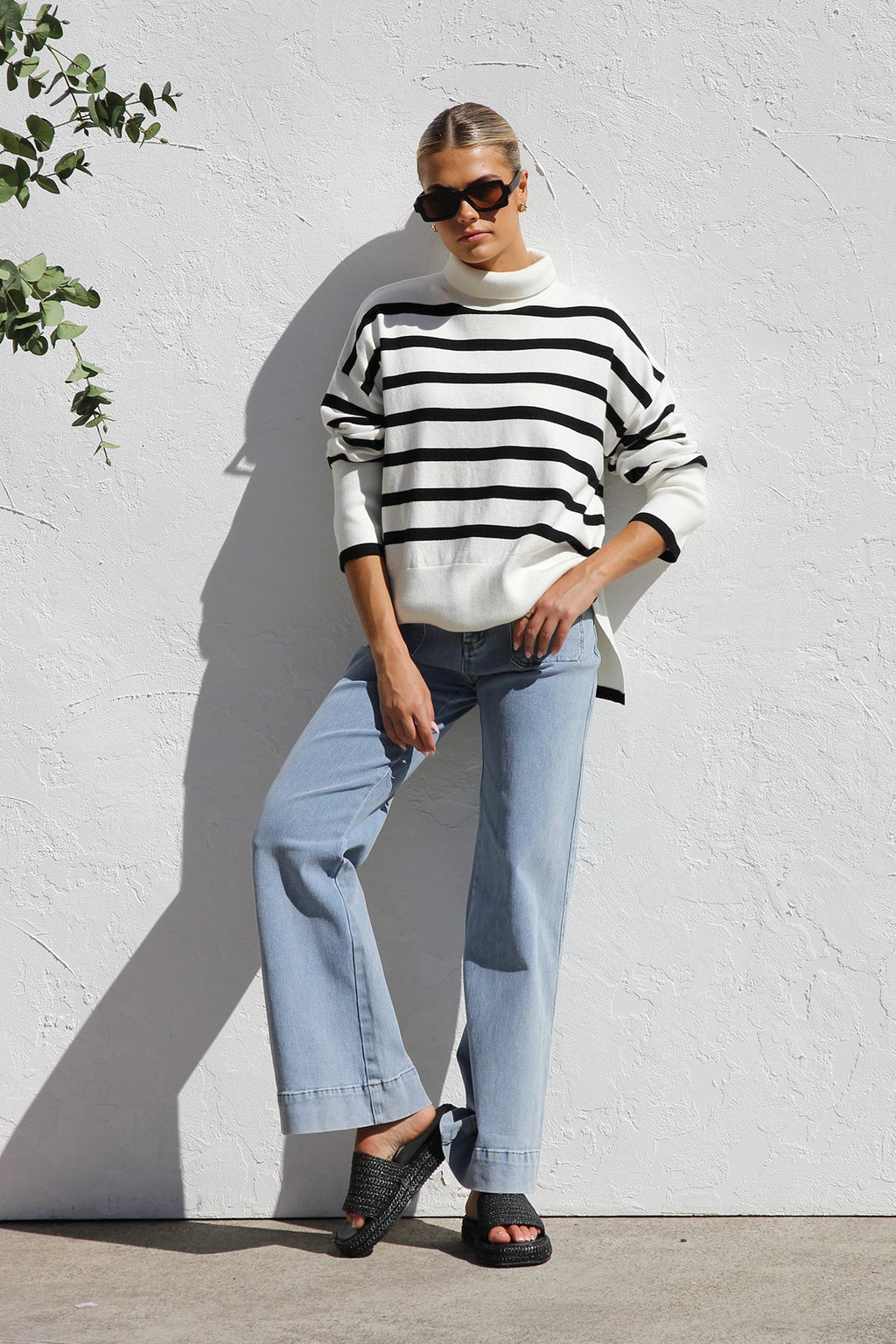 Jersey mujer oversize rayas cuello alto - Runa