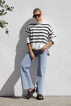 Jersey mujer oversize rayas cuello alto - Runa
