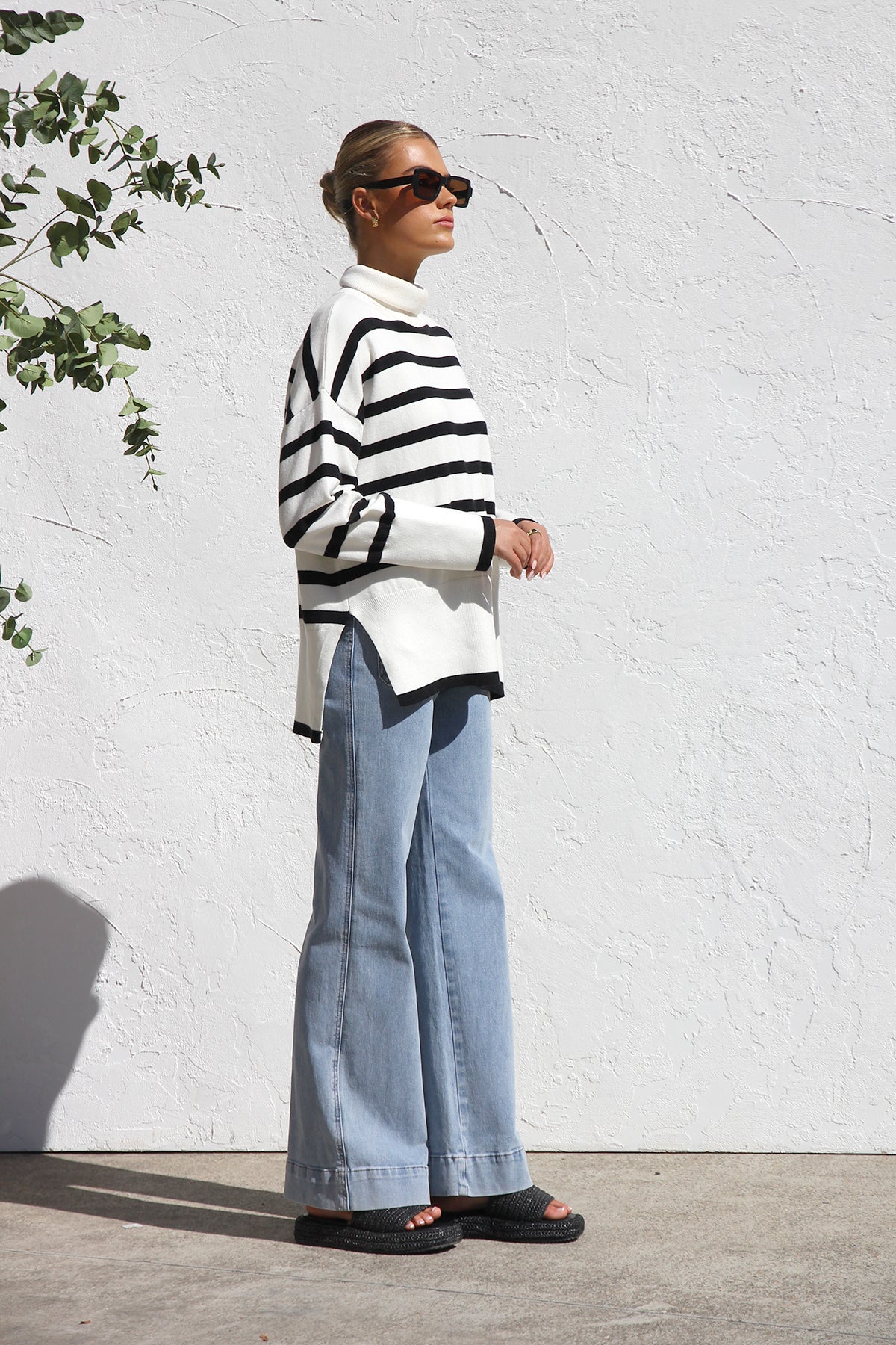 Jersey mujer oversize rayas cuello alto - Runa