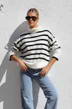 Jersey mujer oversize rayas cuello alto - Runa