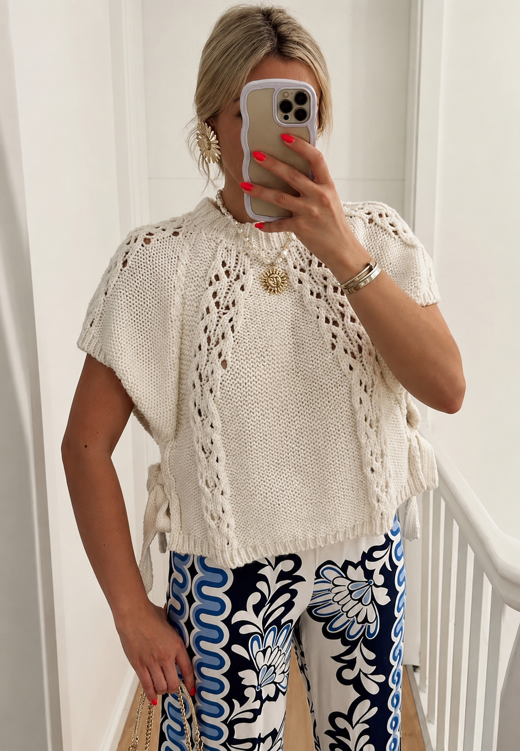 Jersey mujer punto calado lazadas laterales - Ginevra