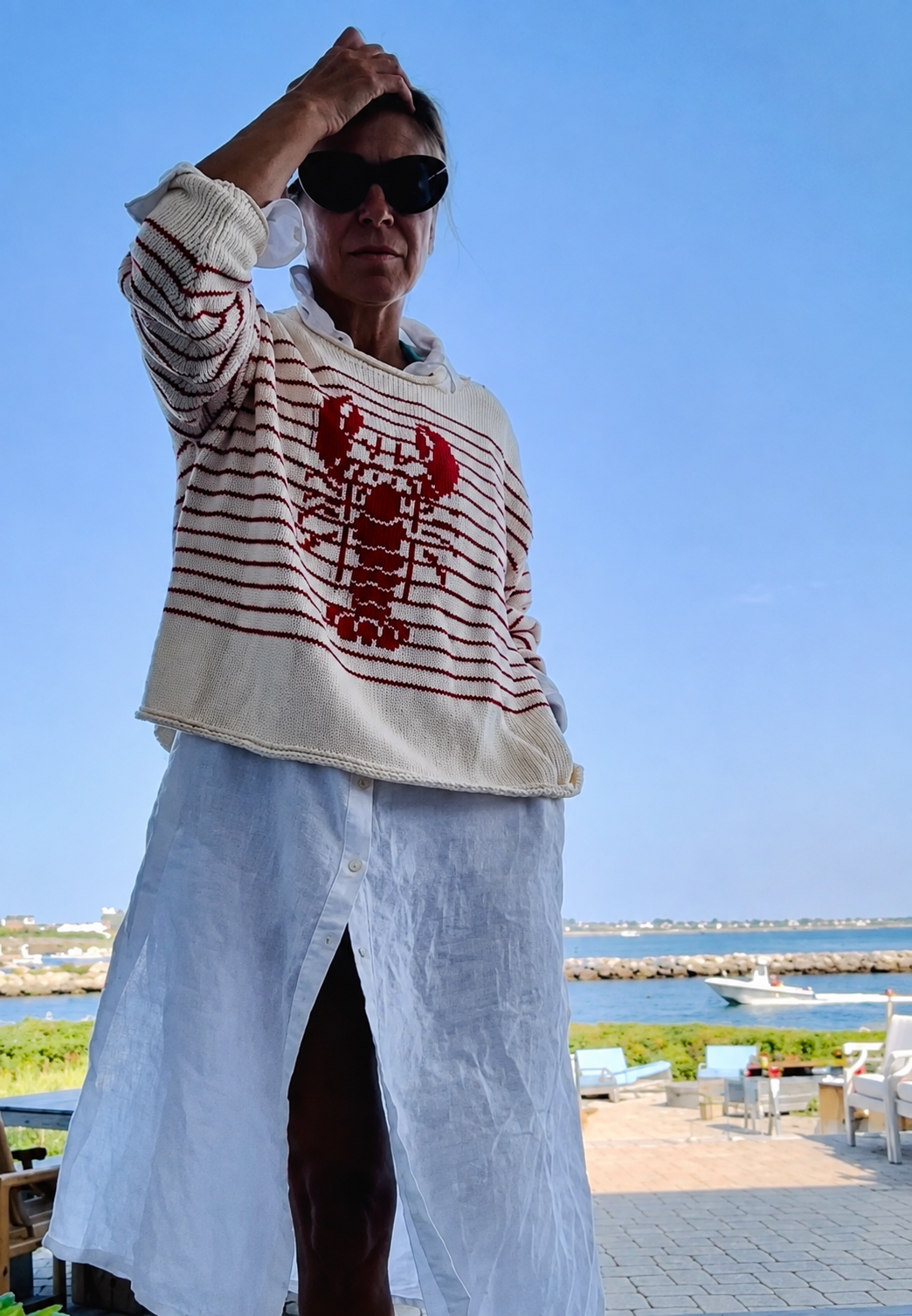 Jersey mujer rayas gráfico langosta manga larga - Agnès