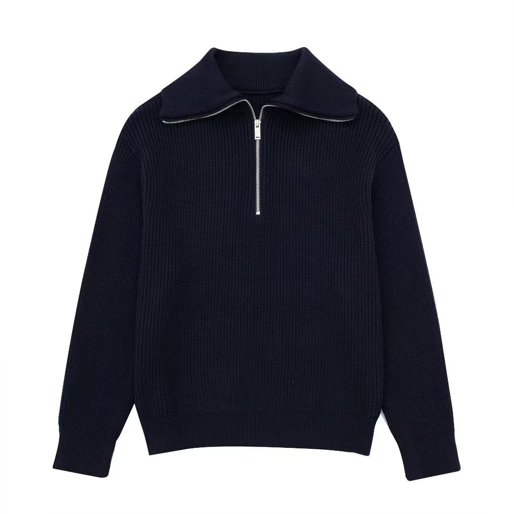 Jersey mujer rayas media cremallera cuello alto - Holly