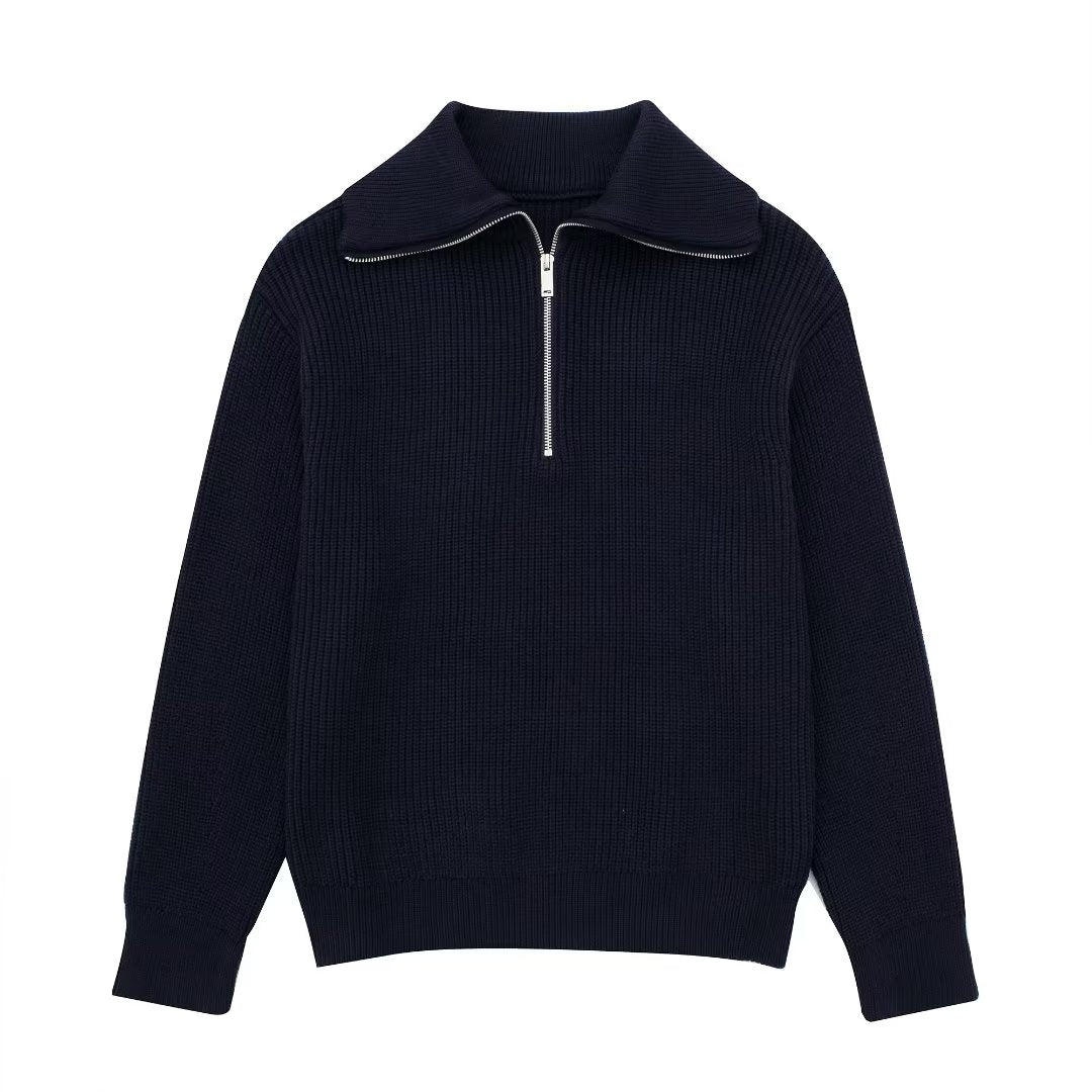 Jersey mujer rayas media cremallera cuello alto - Holly