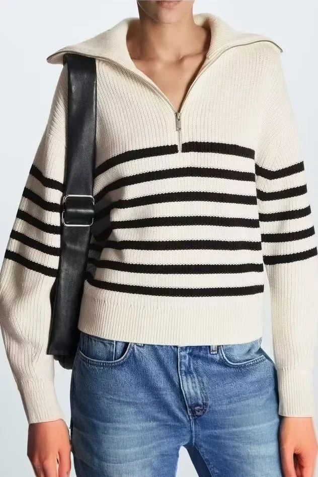 Jersey mujer rayas media cremallera cuello alto - Holly