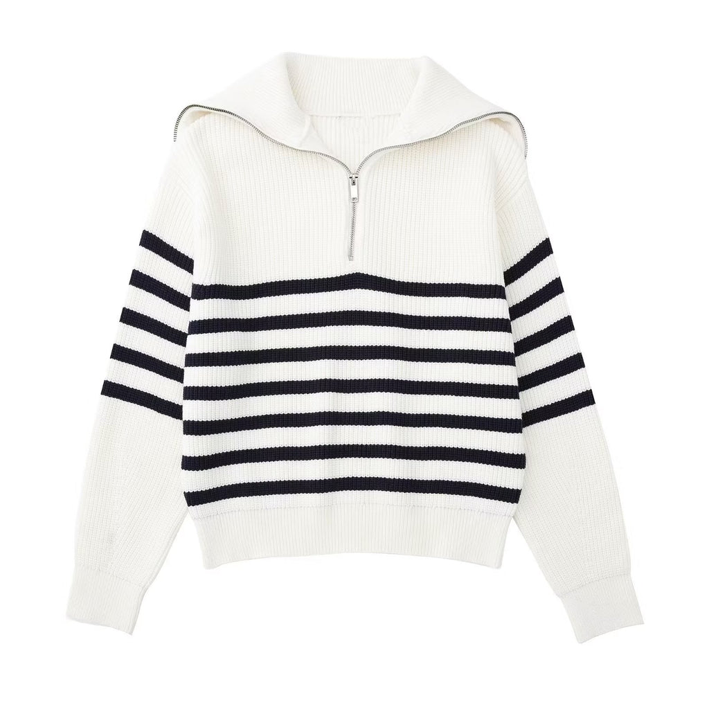 Jersey mujer rayas media cremallera cuello alto - Holly