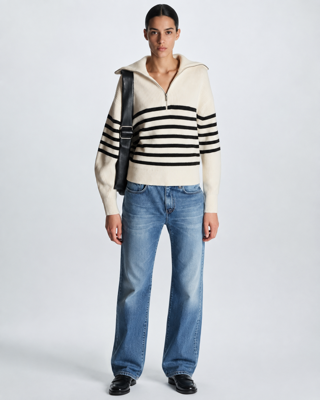 Jersey mujer rayas media cremallera cuello alto - Holly