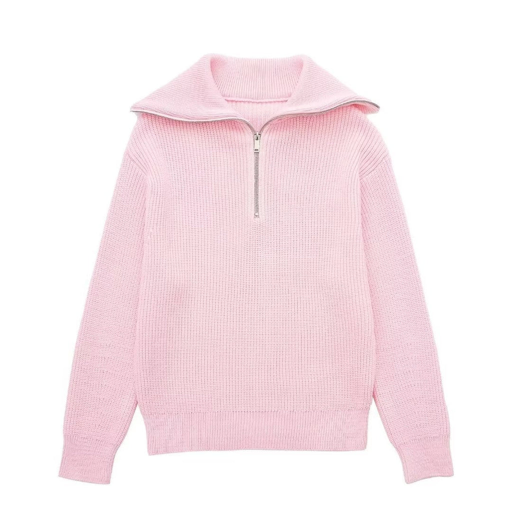 Jersey mujer rayas media cremallera cuello alto - Holly