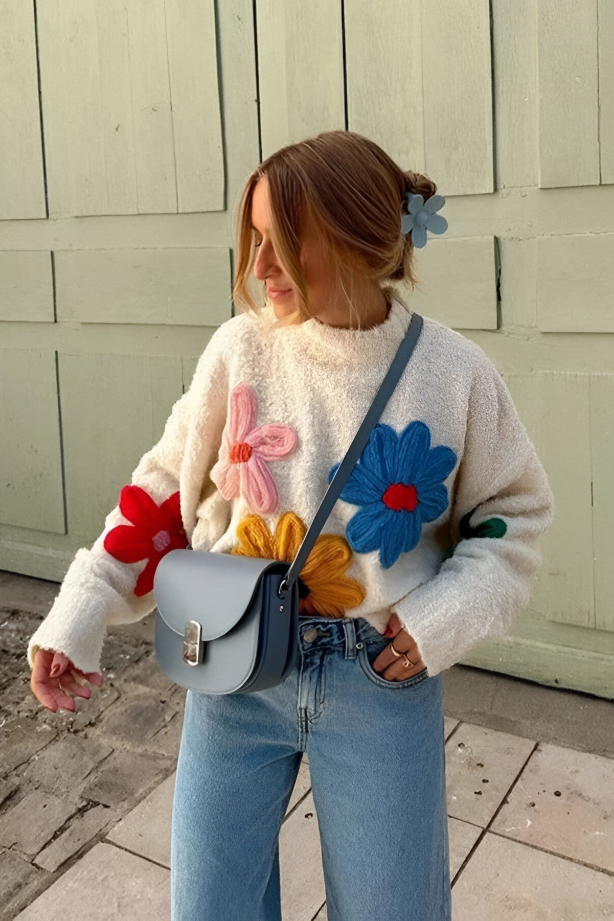 Jersey oversize de punto con flores en relieve - Artelia
