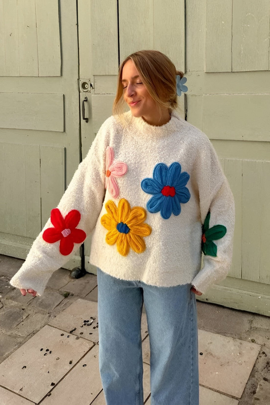 Jersey oversize de punto con flores en relieve - Artelia