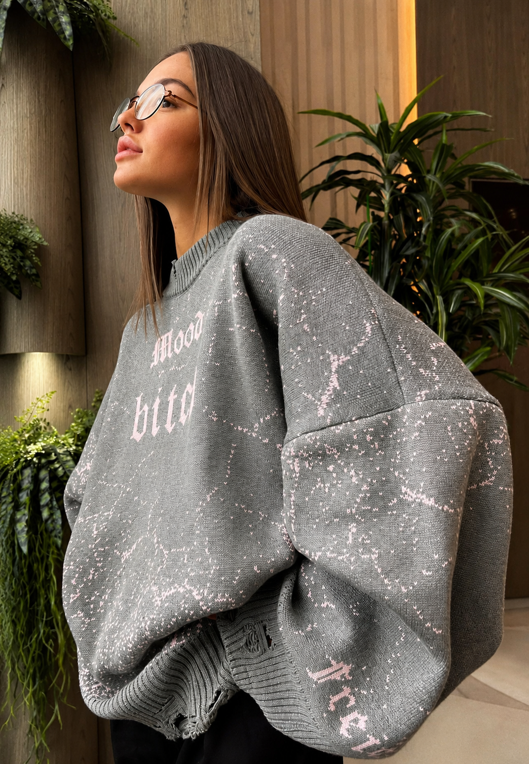 Jersey oversize mujer estampado gráfico detalles rotos - Liora