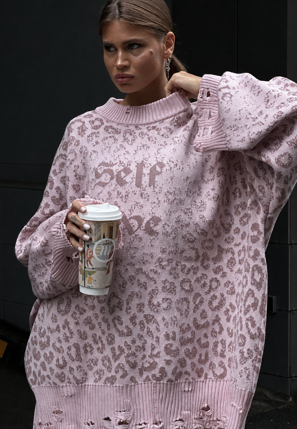 Jersey oversize mujer estampado gráfico detalles rotos - Liora