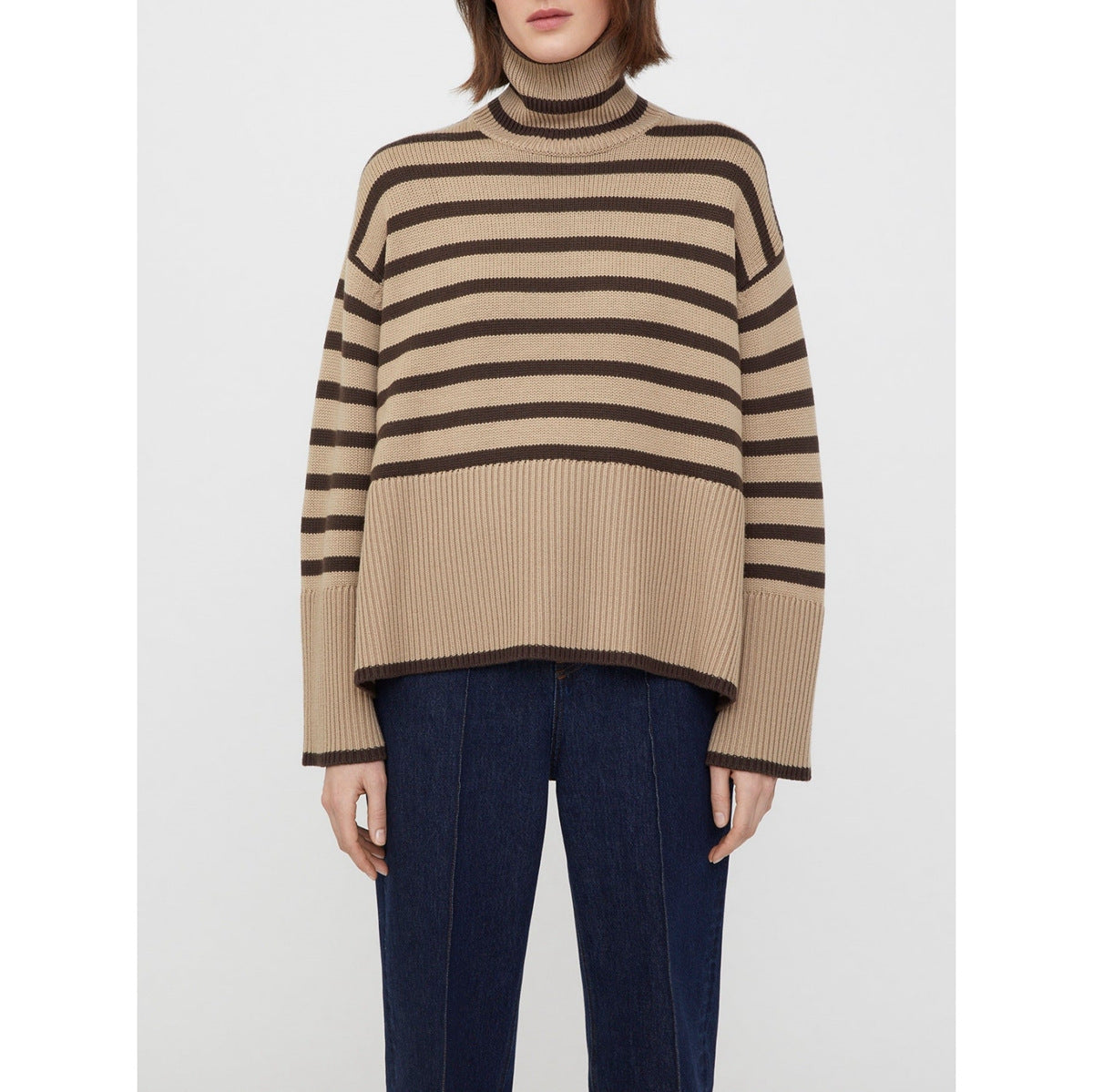 Jersey oversize mujer rayas cuello vuelto manga amplia - Leonie
