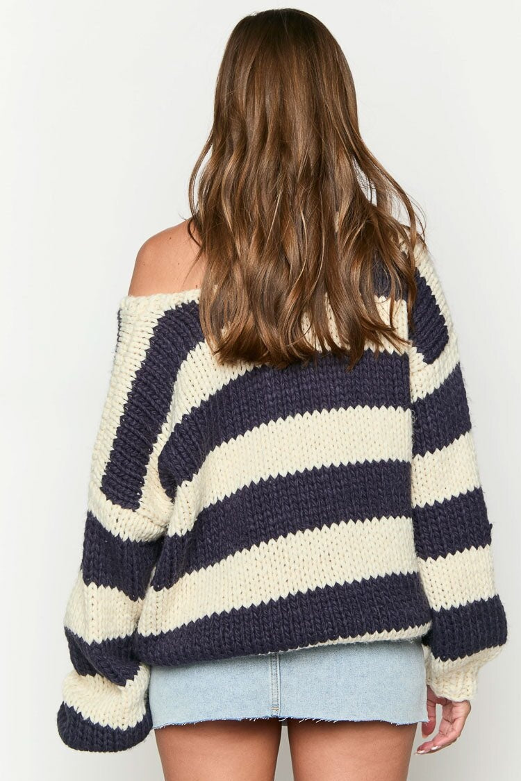Jersey oversize mujer rayas hombros descubiertos - Frida