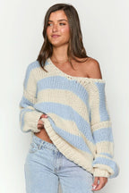 Jersey oversize mujer rayas hombros descubiertos - Frida