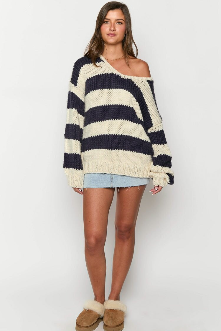 Jersey oversize mujer rayas hombros descubiertos - Frida