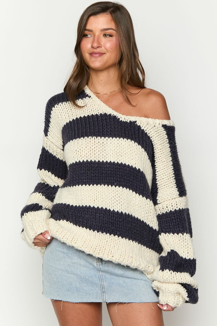 Jersey oversize mujer rayas hombros descubiertos - Frida