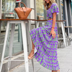Via - Vestido de manga corta con escote en V y estampado swing