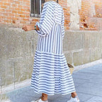 Frena - Vestido estampado de rayas con mangas abullonadas
